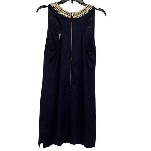 NWT Lilly Pulitzer Carlotta Shift Dress Womens 4 Navy Gold Embroidered Stretch - Picture 2 of 9